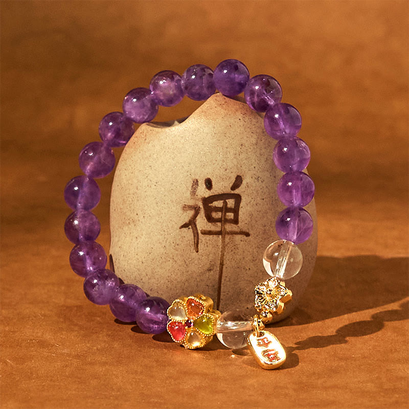 Nimara Ritual Natural Amethyst White Crystal Flower Healing Safe And Well Charm Bracelet
