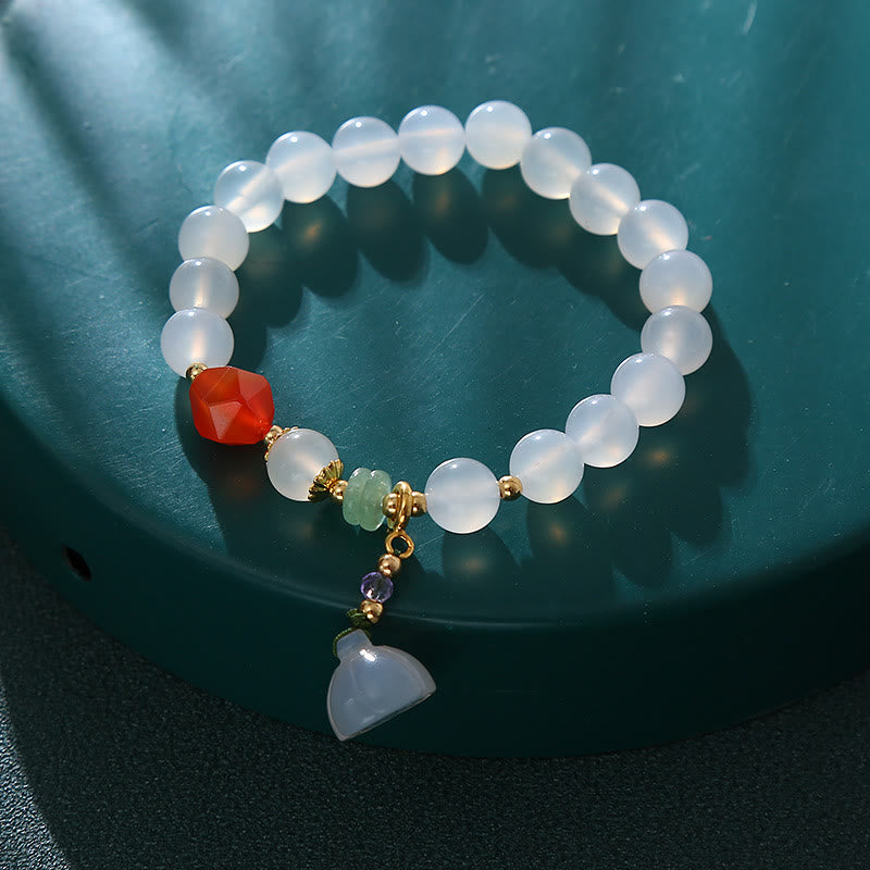 Nimara Ritual White Agate Red Agate Lotus Pod Charm Luck Bracelet