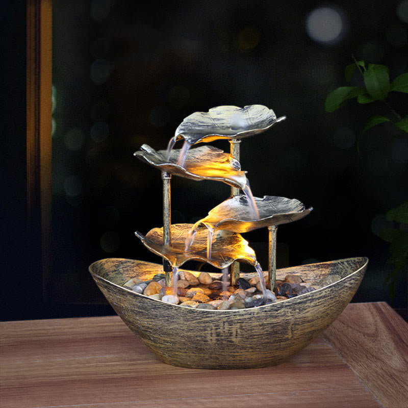 Nimara Ritual Lotus Leaf Shaped Waterfall Fountain Tabletop Ornaments With LED Light Home Office Desktop Decoration