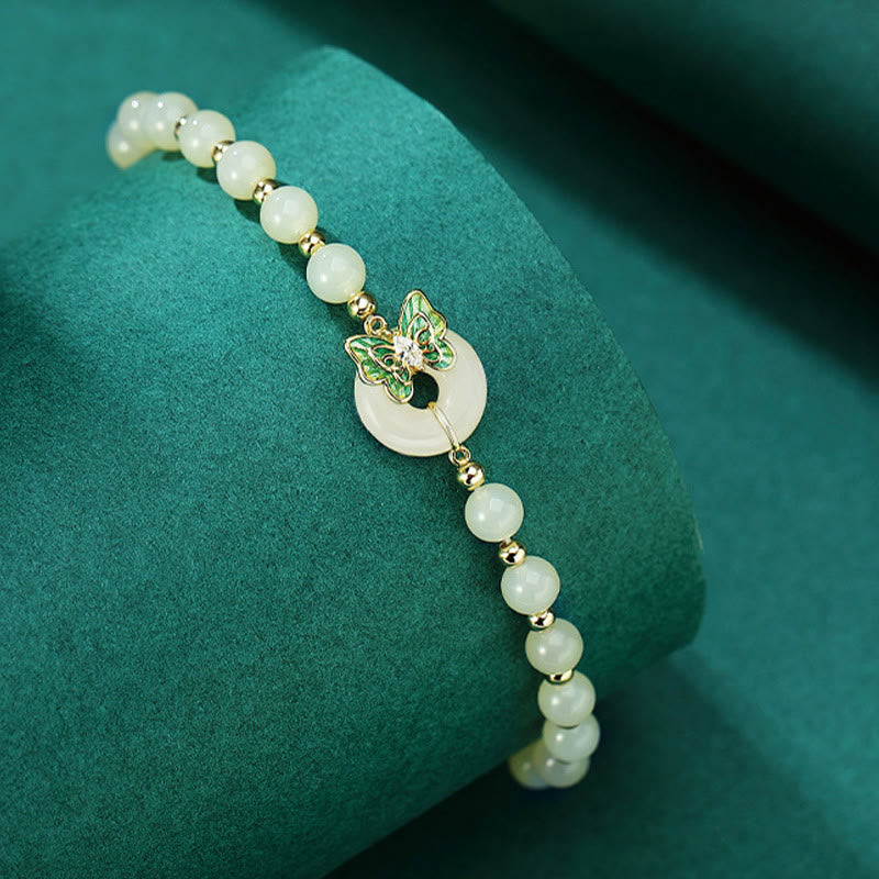 Nimara Ritual 925 Sterling Silver Natural Hetian Jade Peace Buckle Butterfly Zircon Luck Bracelet Necklace Pendant
