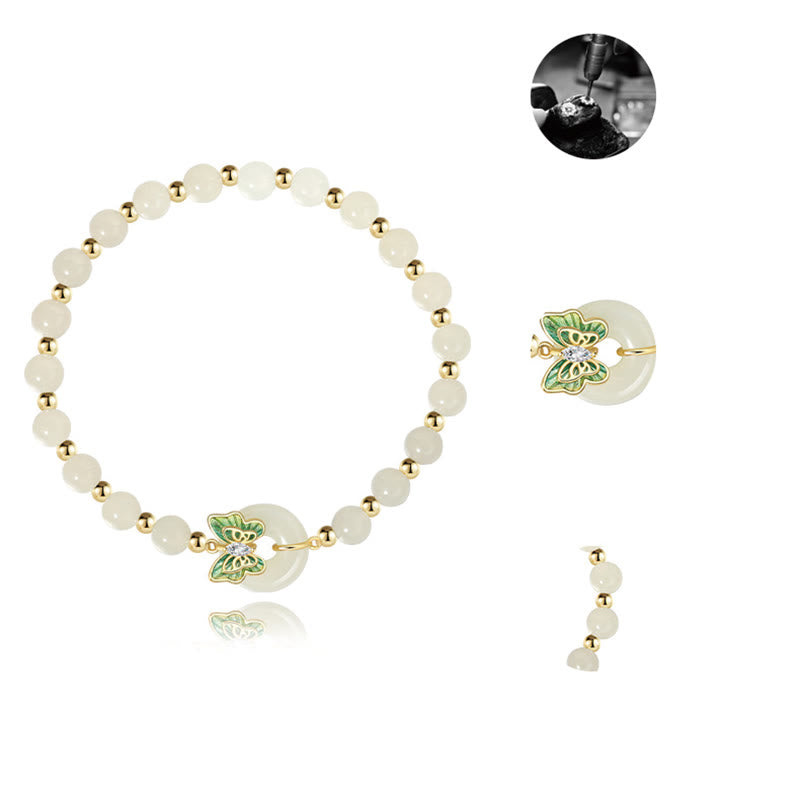 Nimara Ritual 925 Sterling Silver Natural Hetian Jade Peace Buckle Butterfly Zircon Luck Bracelet Necklace Pendant