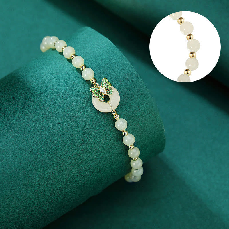 Nimara Ritual 925 Sterling Silver Natural Hetian Jade Peace Buckle Butterfly Zircon Luck Bracelet Necklace Pendant