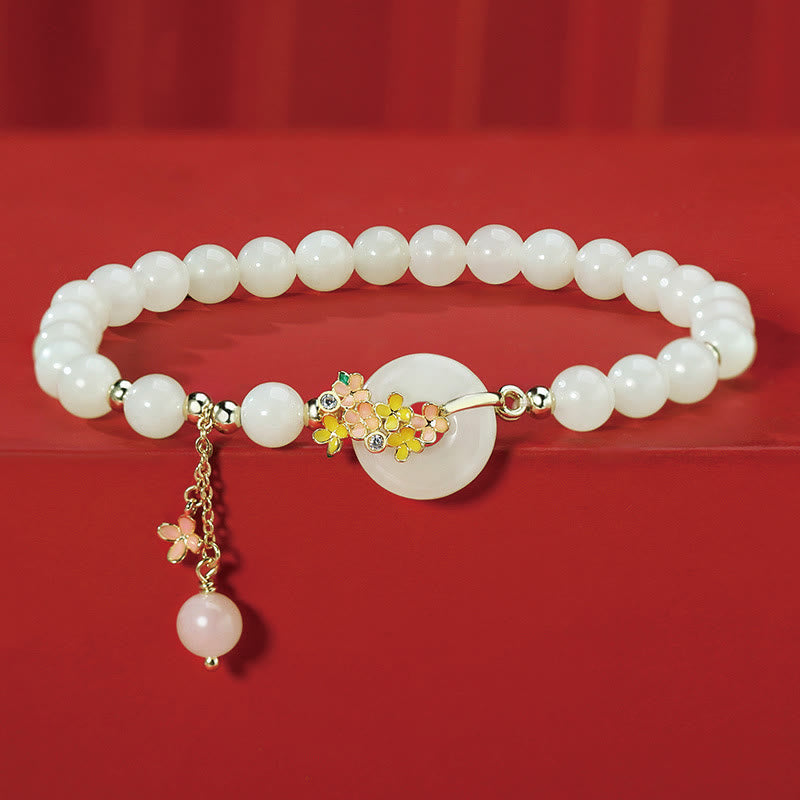 Nimara Ritual 925 Sterling Silver Natural Hetian Jade Osmanthus Flowers Peace Buckle Zircon Luck Bracelet Necklace Pendant