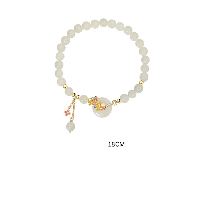 Nimara Ritual 925 Sterling Silver Natural Hetian Jade Osmanthus Flowers Peace Buckle Zircon Luck Bracelet Necklace Pendant