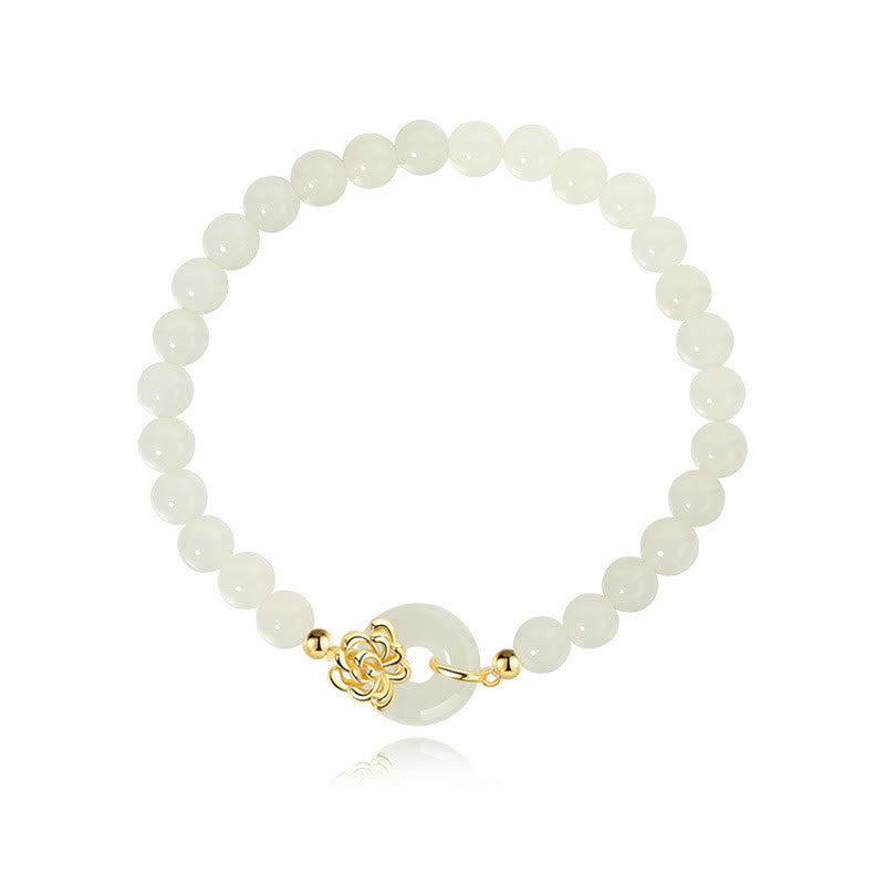 Nimara Ritual 925 Sterling Silver Natural Hetian Jade Autumn Chrysanthemum Peace Buckle Prosperity Bracelet