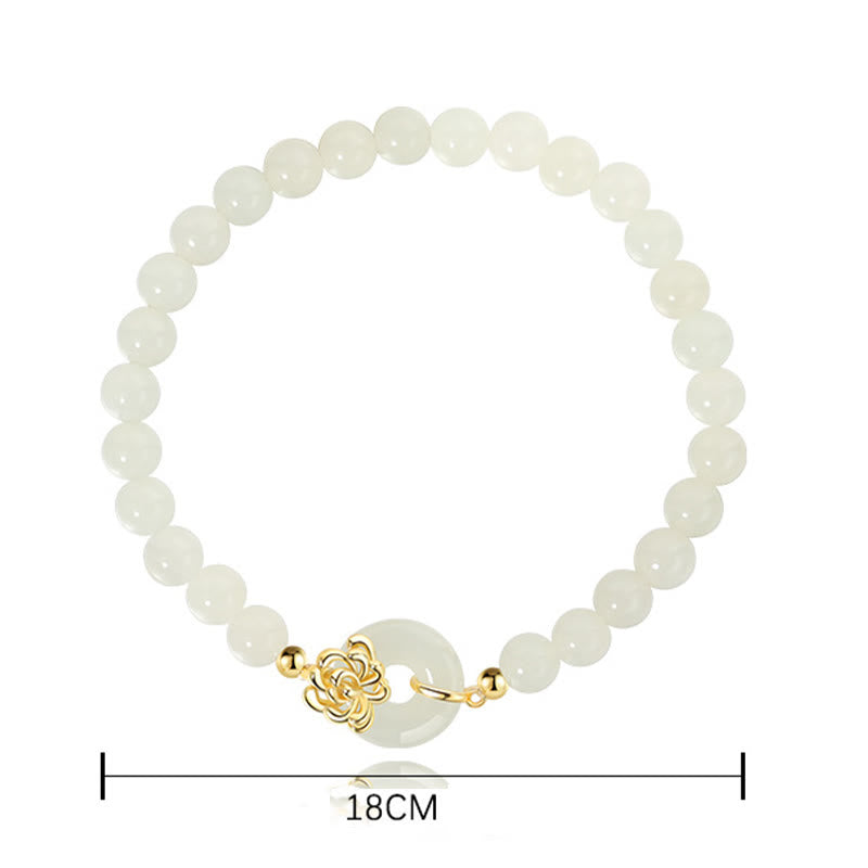 Nimara Ritual 925 Sterling Silver Natural Hetian Jade Autumn Chrysanthemum Peace Buckle Prosperity Bracelet
