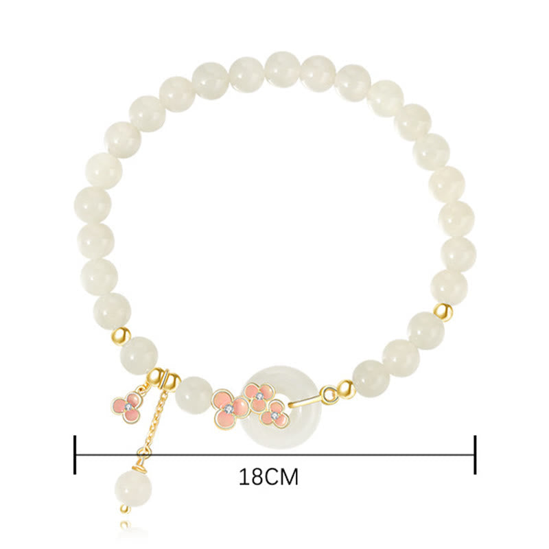 Nimara Ritual 925 Sterling Silver Natural Hetian Jade Peach Blossom Peace Buckle Zircon Luck Bracelet Necklace Pendant