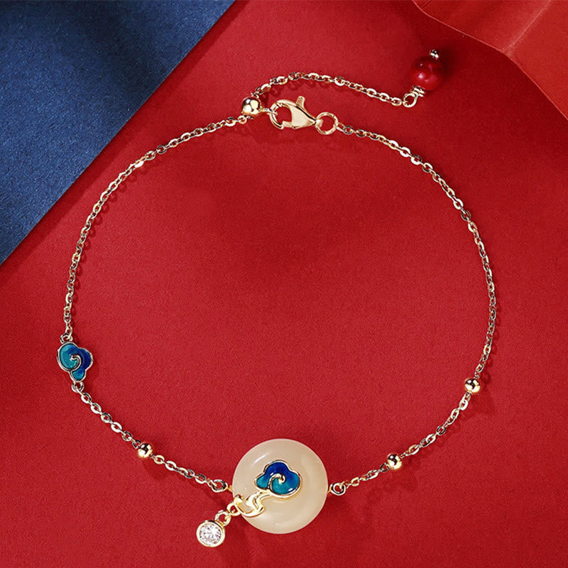 Nimara Ritual 925 Sterling Silver Natural Hetian Jade Auspicious Clouds Abundance Bracelet