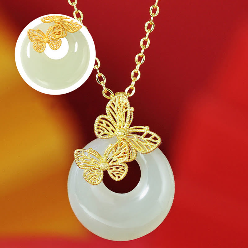 Nimara Ritual 925 Sterling Silver Natural Hetian Jade Butterfly Prosperity Necklace Pendant
