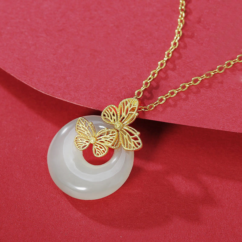 Nimara Ritual 925 Sterling Silver Natural Hetian Jade Butterfly Prosperity Necklace Pendant