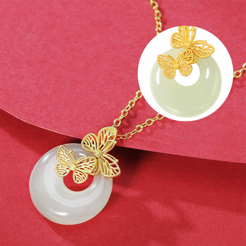 Nimara Ritual 925 Sterling Silver Natural Hetian Jade Butterfly Prosperity Necklace Pendant
