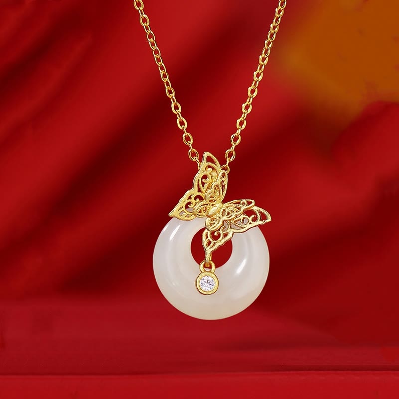 Nimara Ritual 925 Sterling Silver Natural Hetian Jade Butterfly Prosperity Necklace Pendant