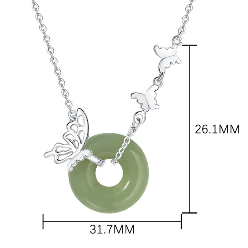 Nimara Ritual 925 Sterling Silver Natural Hetian Jade Peace Buckle Butterfly Luck Prosperity Bracelet Necklace Pendant