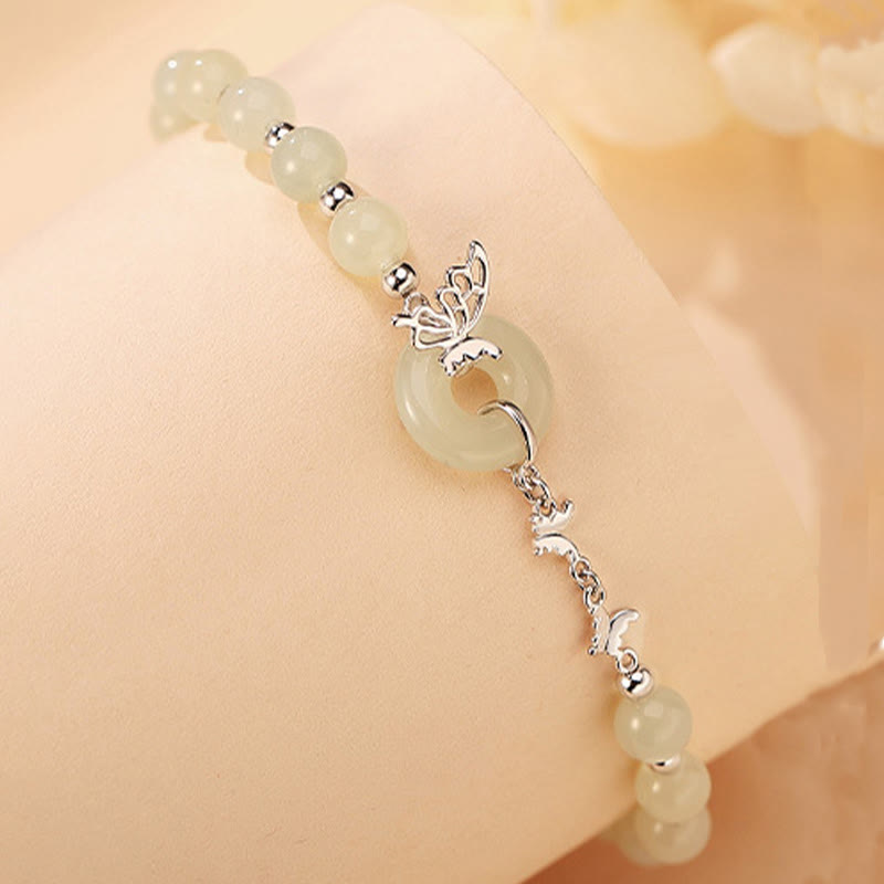 Nimara Ritual 925 Sterling Silver Natural Hetian Jade Peace Buckle Butterfly Luck Prosperity Bracelet Necklace Pendant