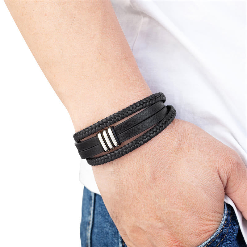 Nimara Ritual Handmade Braided Leather Calm Titanium Steel Buckle Bracelet
