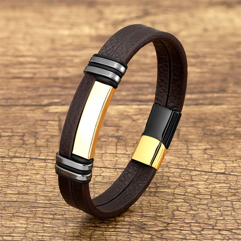 Nimara Ritual Brown Leather Titanium Steel Buckle Balance Bracelet