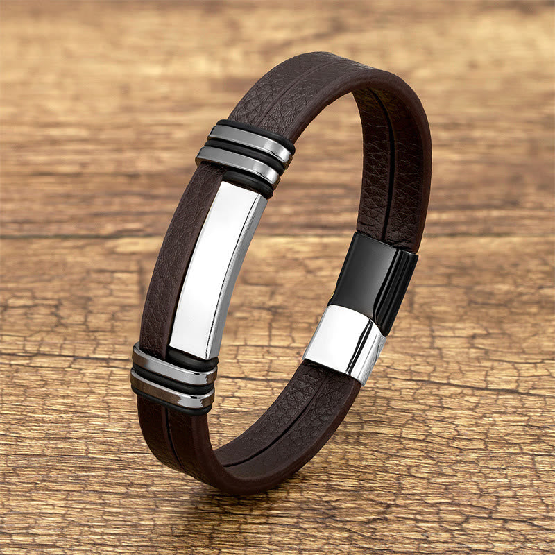 Nimara Ritual Brown Leather Titanium Steel Buckle Balance Bracelet