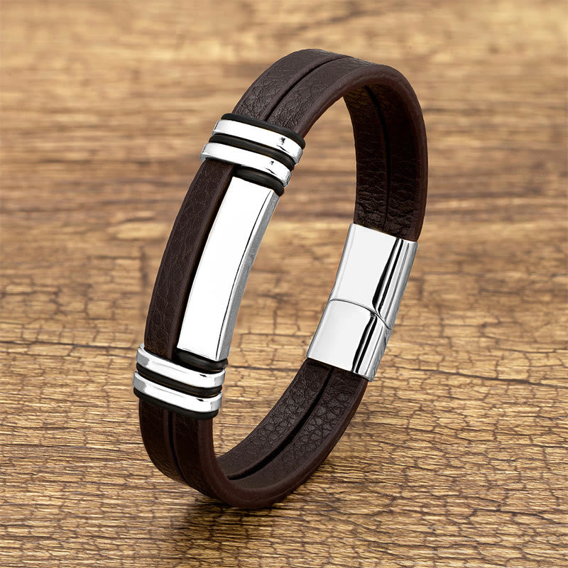 Nimara Ritual Brown Leather Titanium Steel Buckle Balance Bracelet
