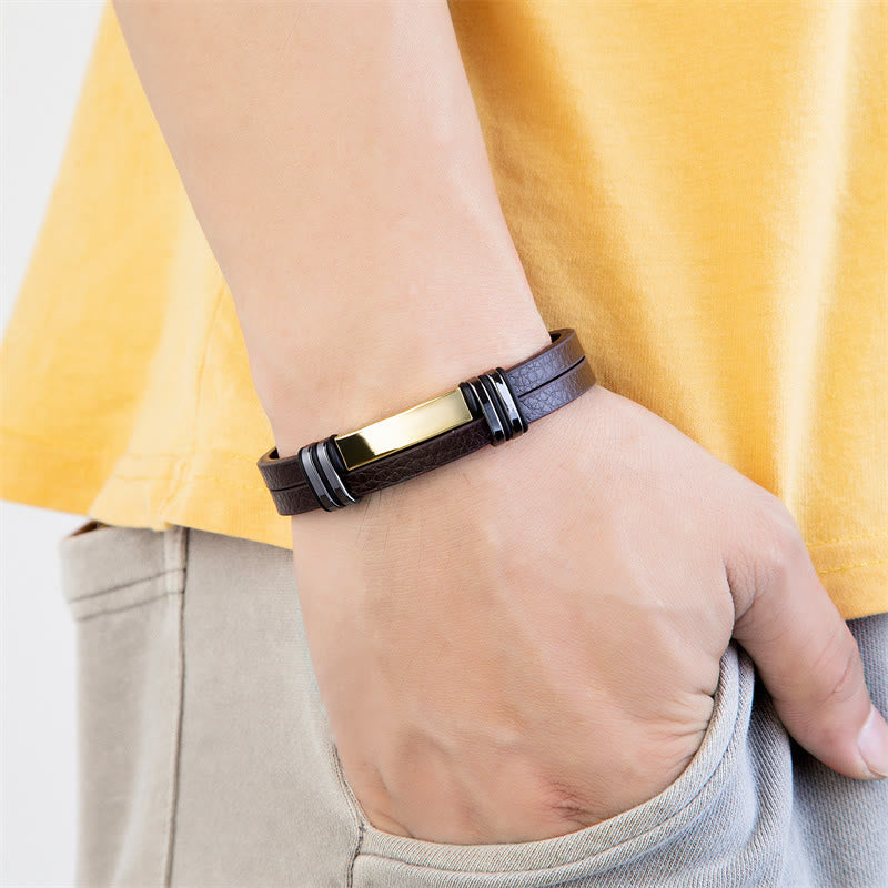 Nimara Ritual Brown Leather Titanium Steel Buckle Balance Bracelet