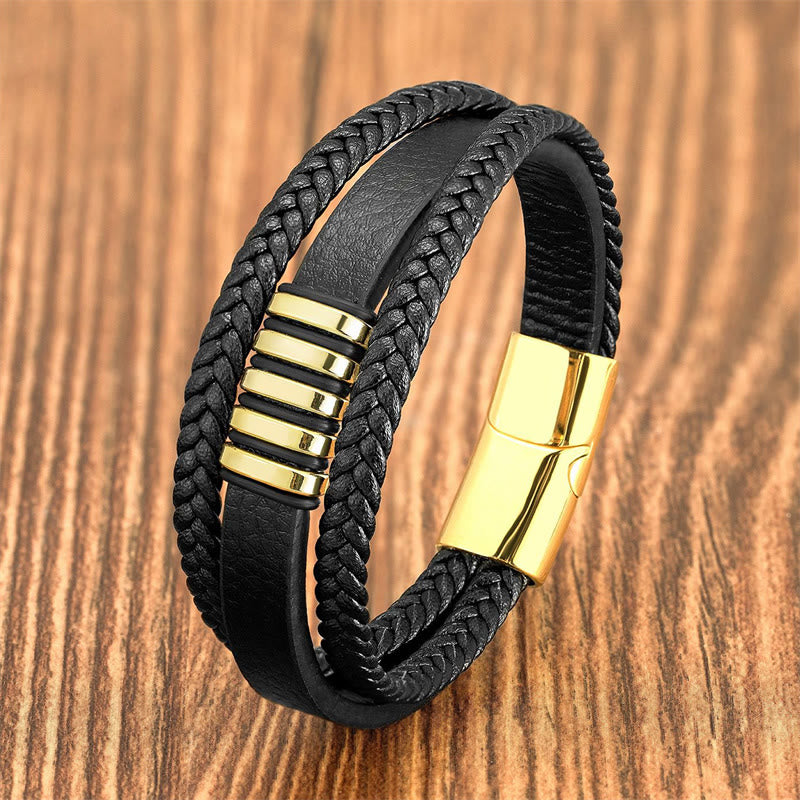 Nimara Ritual Multi-layer Leather Rope Titanium Steel Buckle Balance Bracelet