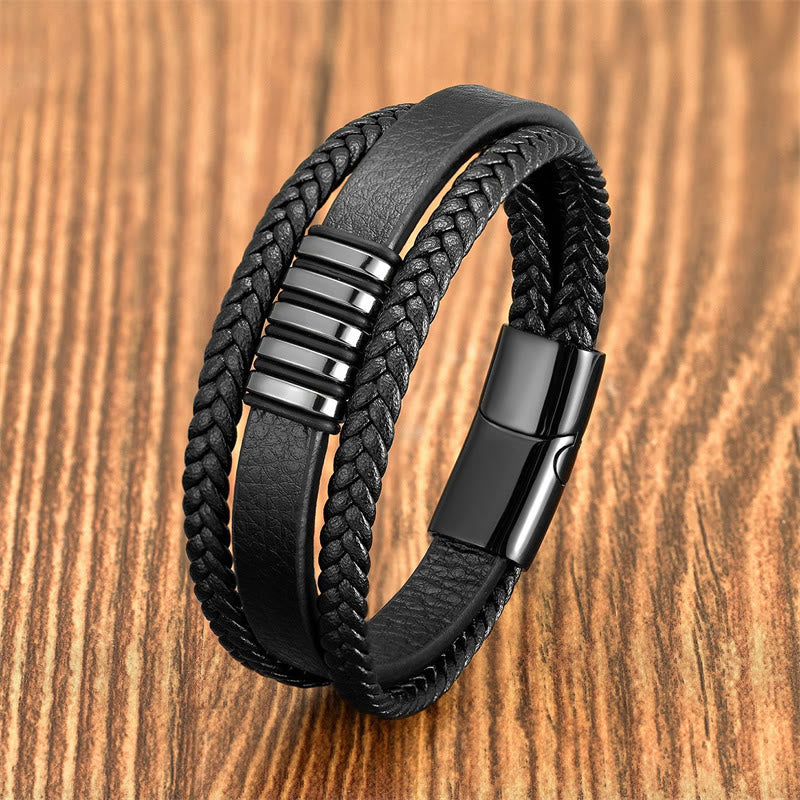 Nimara Ritual Multi-layer Leather Rope Titanium Steel Buckle Balance Bracelet