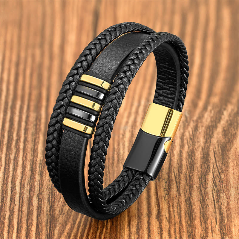 Nimara Ritual Multi-layer Leather Rope Titanium Steel Buckle Balance Bracelet