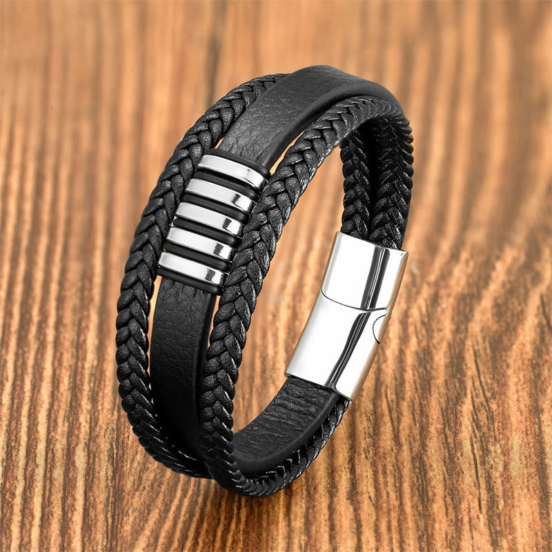 Nimara Ritual Multi-layer Leather Rope Titanium Steel Buckle Balance Bracelet