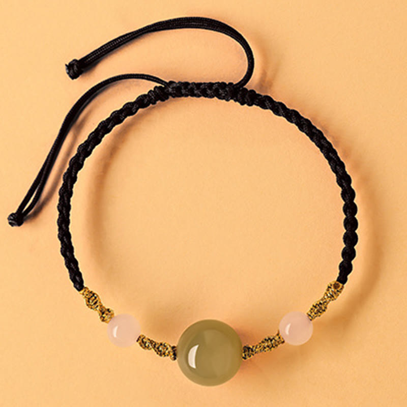 Nimara Ritual Hetian Jade Black Onyx Red Agate Bead Luck Braided Bracelet