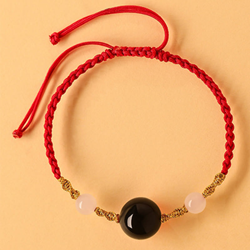 Nimara Ritual Hetian Jade Black Onyx Red Agate Bead Luck Braided Bracelet
