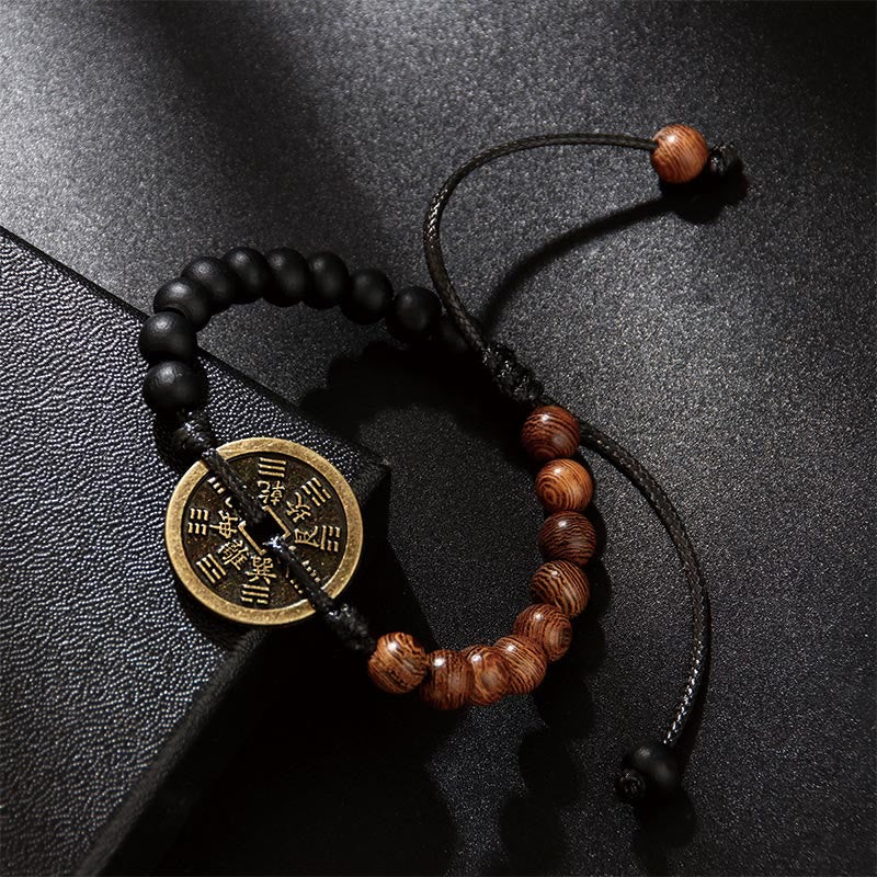 Nimara Ritual Ebony Wood Wenge Wood Mountain Ghosts Spend Money Bagua Copper Coin Peace Bracelet