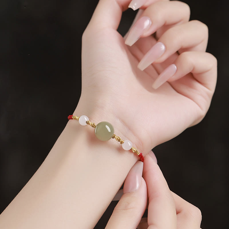 Nimara Ritual Hetian Jade Black Onyx Red Agate Bead Luck Braided Bracelet