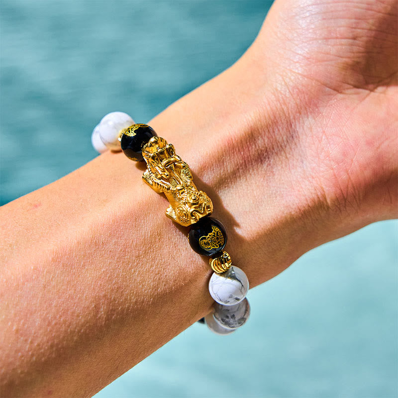 Nimara Ritual Vintage White Turquoise Black Onyx Pixiu Beads Blessing Bracelet