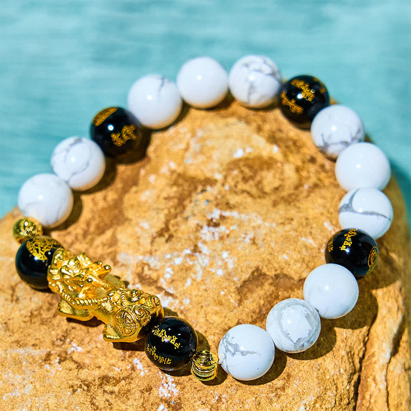 Nimara Ritual Vintage White Turquoise Black Onyx Pixiu Beads Blessing Bracelet