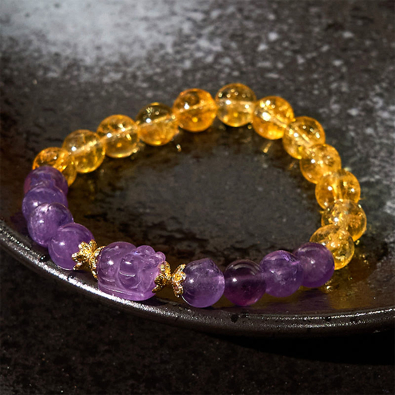 Nimara Ritual Citrine Amethyst Pixiu Prosperity Bracelet