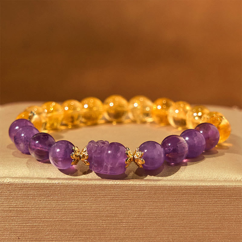 Nimara Ritual Citrine Amethyst Pixiu Prosperity Bracelet