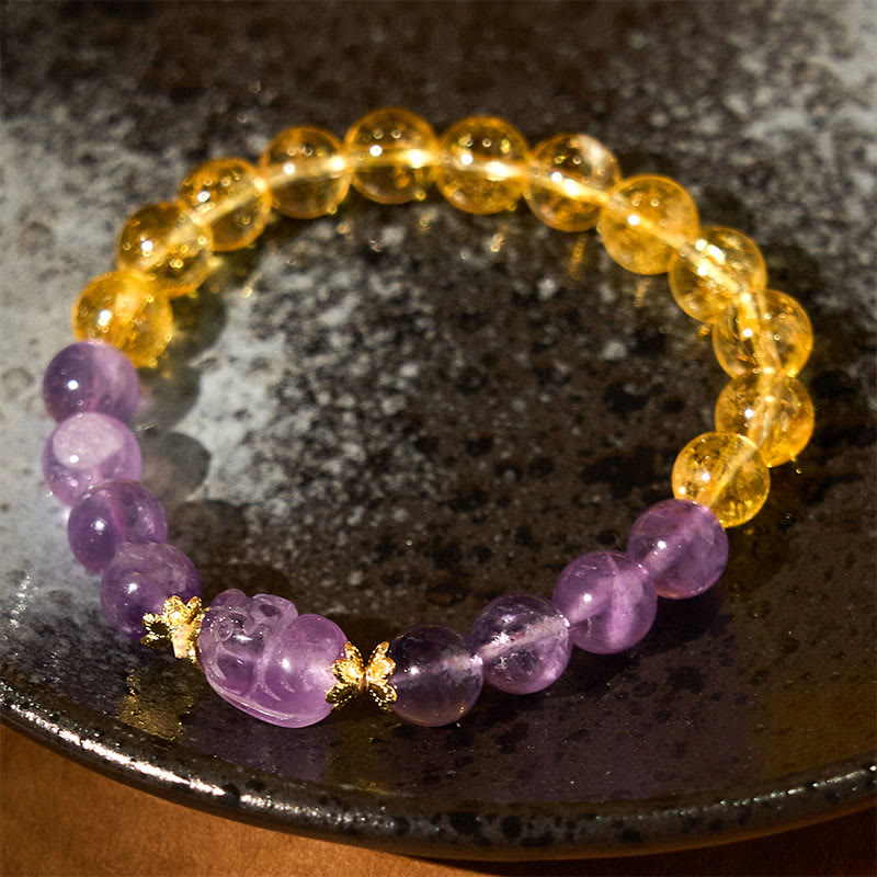 Nimara Ritual Citrine Amethyst Pixiu Prosperity Bracelet