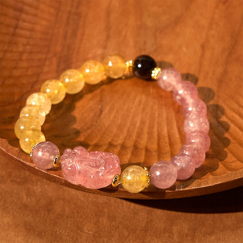 Nimara Ritual Strawberry Quartz Pixiu Rutilated Quartz Beads Healing Bracelet