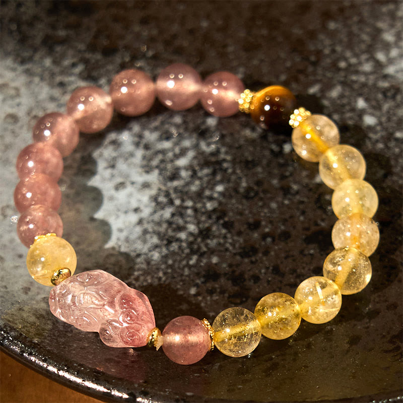 Nimara Ritual Strawberry Quartz Pixiu Rutilated Quartz Beads Healing Bracelet