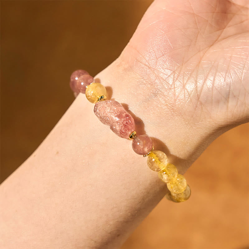 Nimara Ritual Strawberry Quartz Pixiu Rutilated Quartz Beads Healing Bracelet
