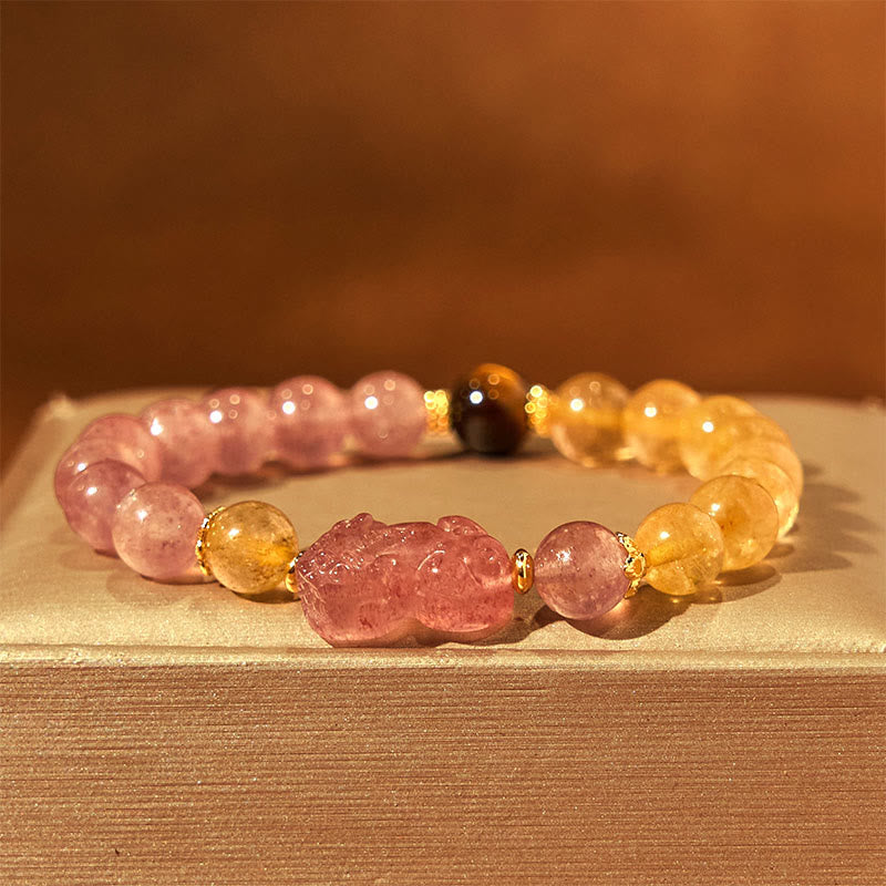 Nimara Ritual Strawberry Quartz Pixiu Rutilated Quartz Beads Healing Bracelet
