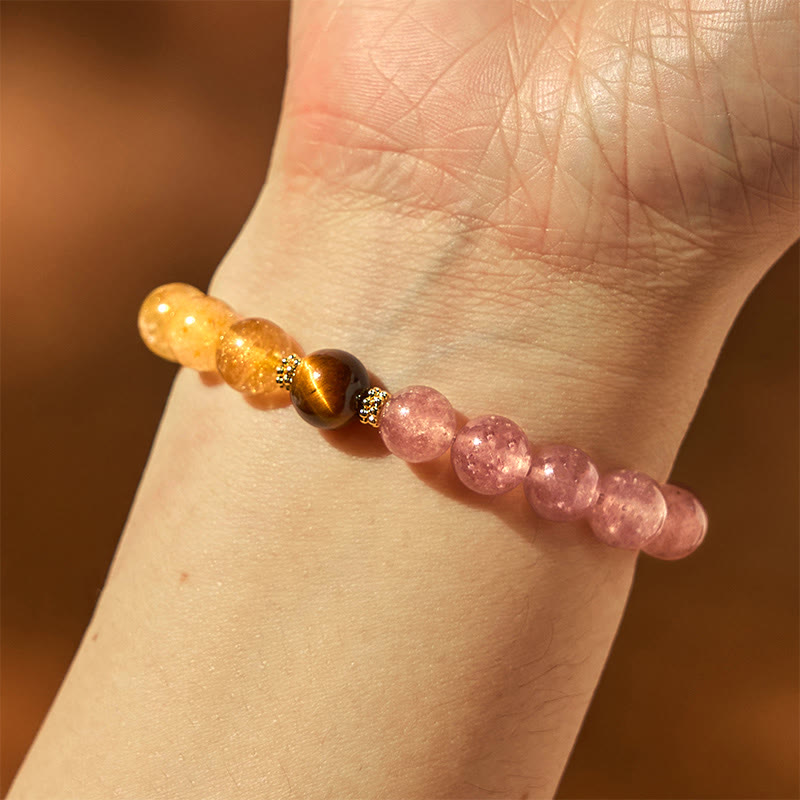 Nimara Ritual Strawberry Quartz Pixiu Rutilated Quartz Beads Healing Bracelet
