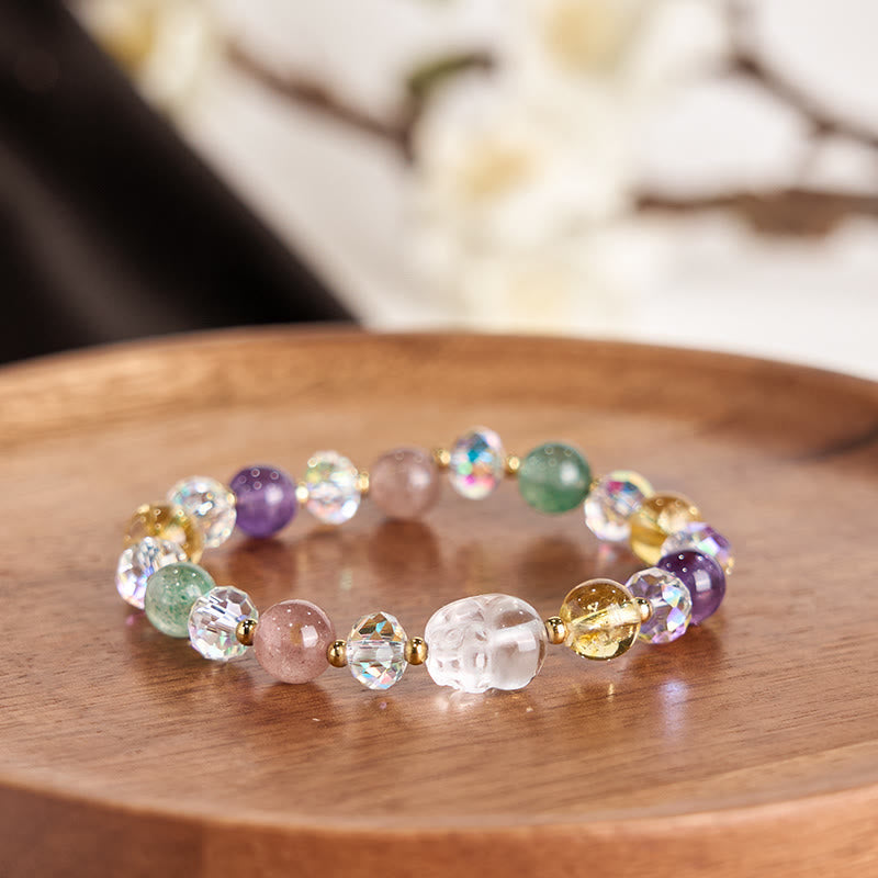 Nimara Ritual PiXiu White Crystal Citrine Green Strawberry Quartz Amethyst Luck Bracelet