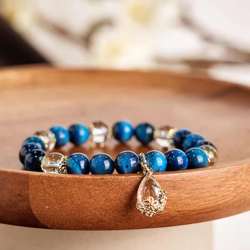 Nimara Ritual Blue Tiger Eye White Crystal Water Drop Strength Bracelet