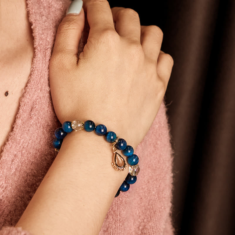 Nimara Ritual Blue Tiger Eye White Crystal Water Drop Strength Bracelet