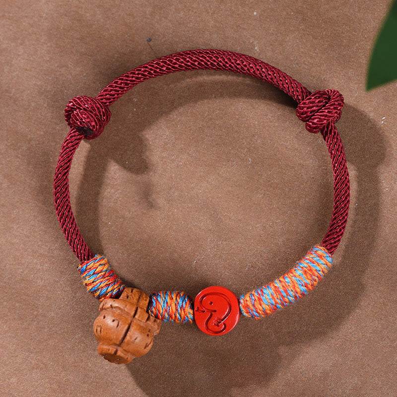 Nimara Ritual Handmade Chinese Zodiac Red String Peach Pit Cinnabar Luck Bracelet