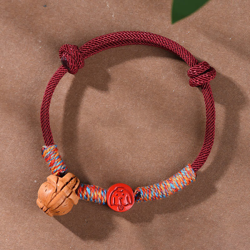 Nimara Ritual Handmade Chinese Zodiac Red String Peach Pit Cinnabar Luck Bracelet