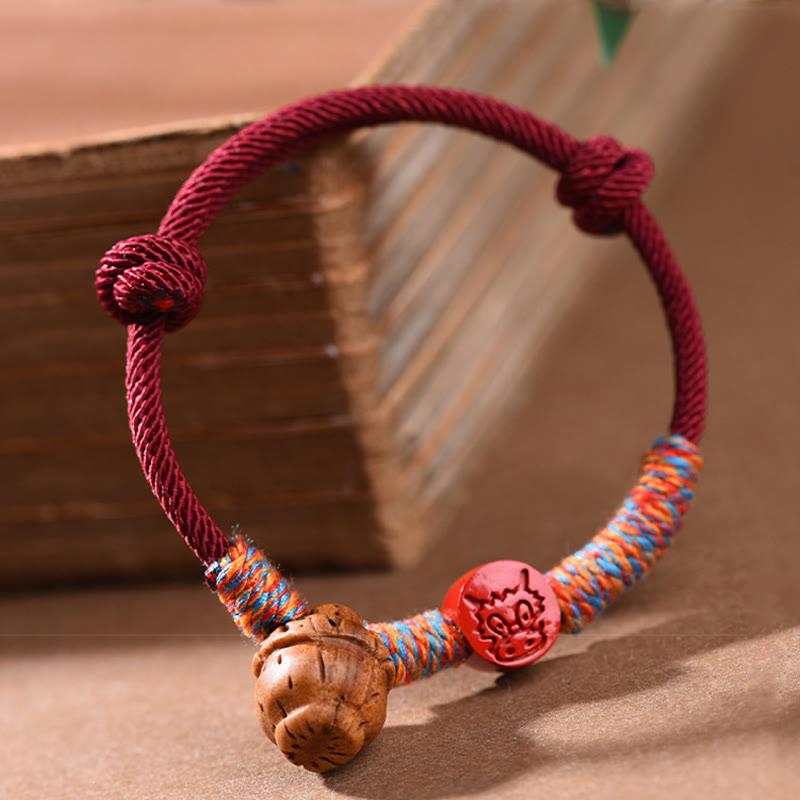 Nimara Ritual Handmade Chinese Zodiac Red String Peach Pit Cinnabar Luck Bracelet