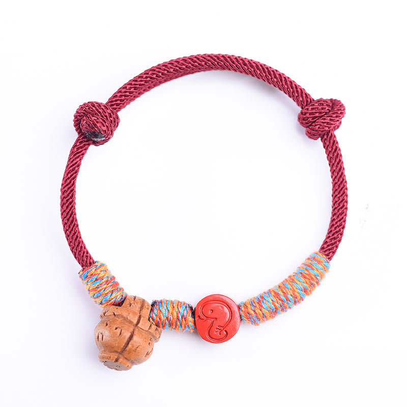 Nimara Ritual Handmade Chinese Zodiac Red String Peach Pit Cinnabar Luck Bracelet
