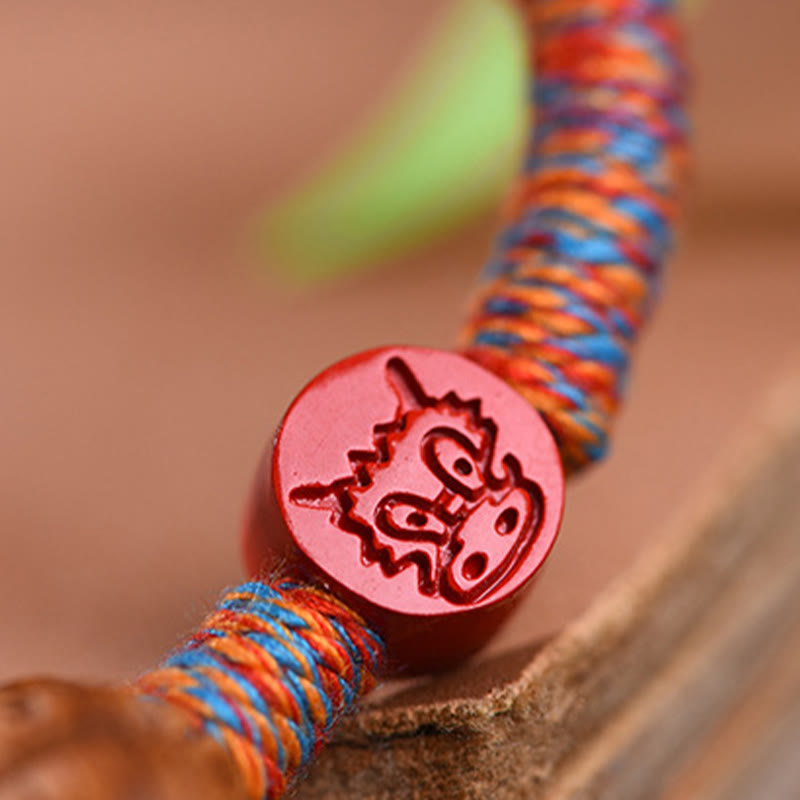 Nimara Ritual Handmade Chinese Zodiac Red String Peach Pit Cinnabar Luck Bracelet