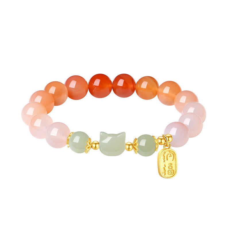 Nimara Ritual 925 Sterling Silver Red Agate Hetian Jade Cat Fu Character Confidence Bracelet